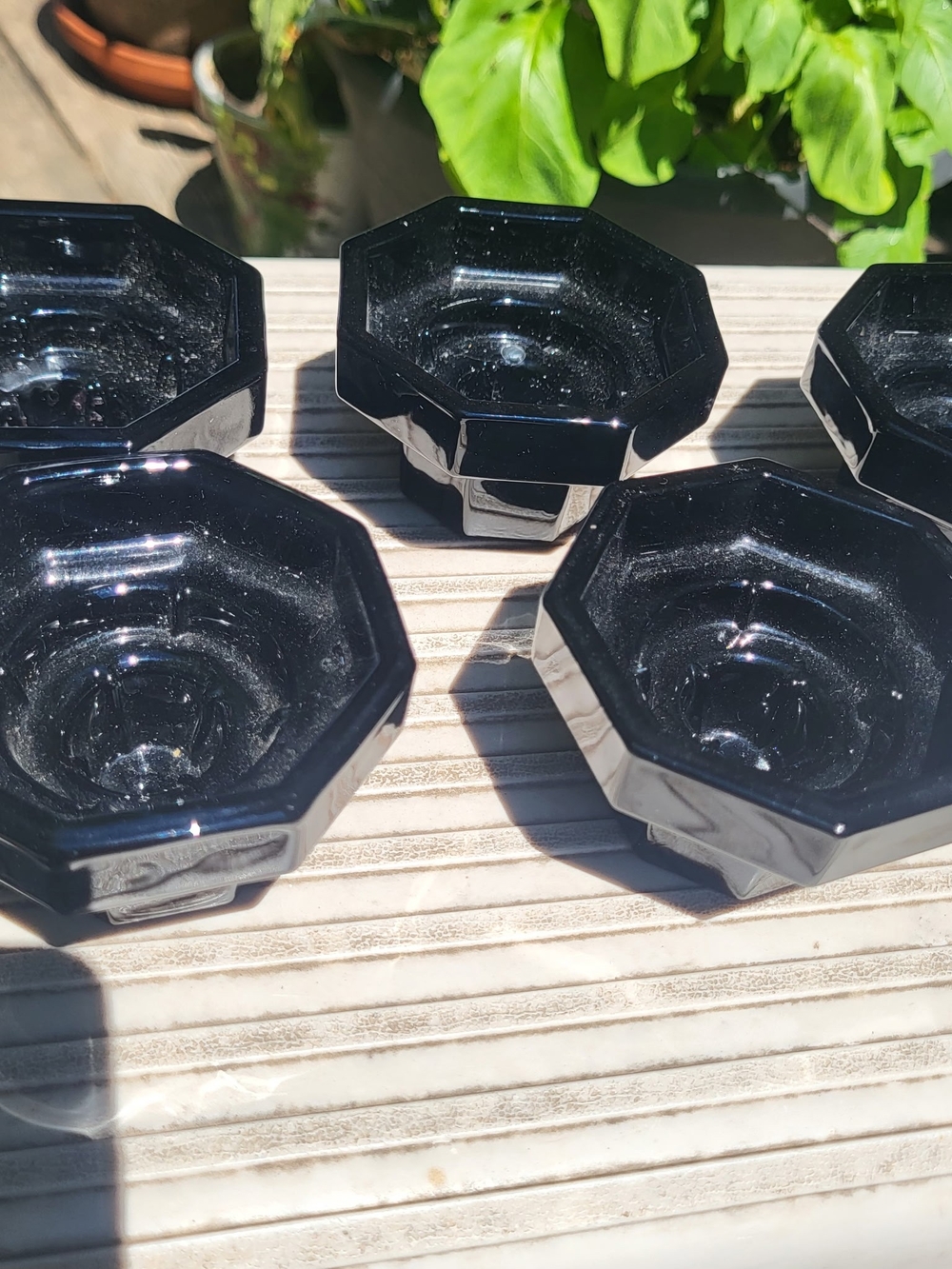 Set of 5 Black Octagonal Glass Candle Holders